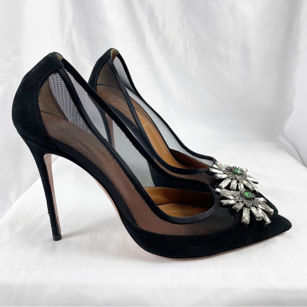 Aquazzura x Naty Abascal Kimiyah Suede Leather Crystal Heels Black EU 39 - Picture 4 of 12
